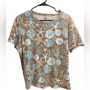Kim Rogers Seashell Print Tee - Blue & Tan